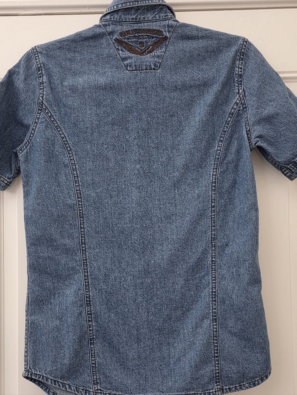 📣 Vintage Y2K Harley-Davidson Denim Shirt 👕 Button Down Embroided Logo XS 😍 - Picture 8 of 11